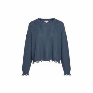 Madrag Distressed Ribbed Knit Dolman Long Sleeve Pullover Sweater Blue Large